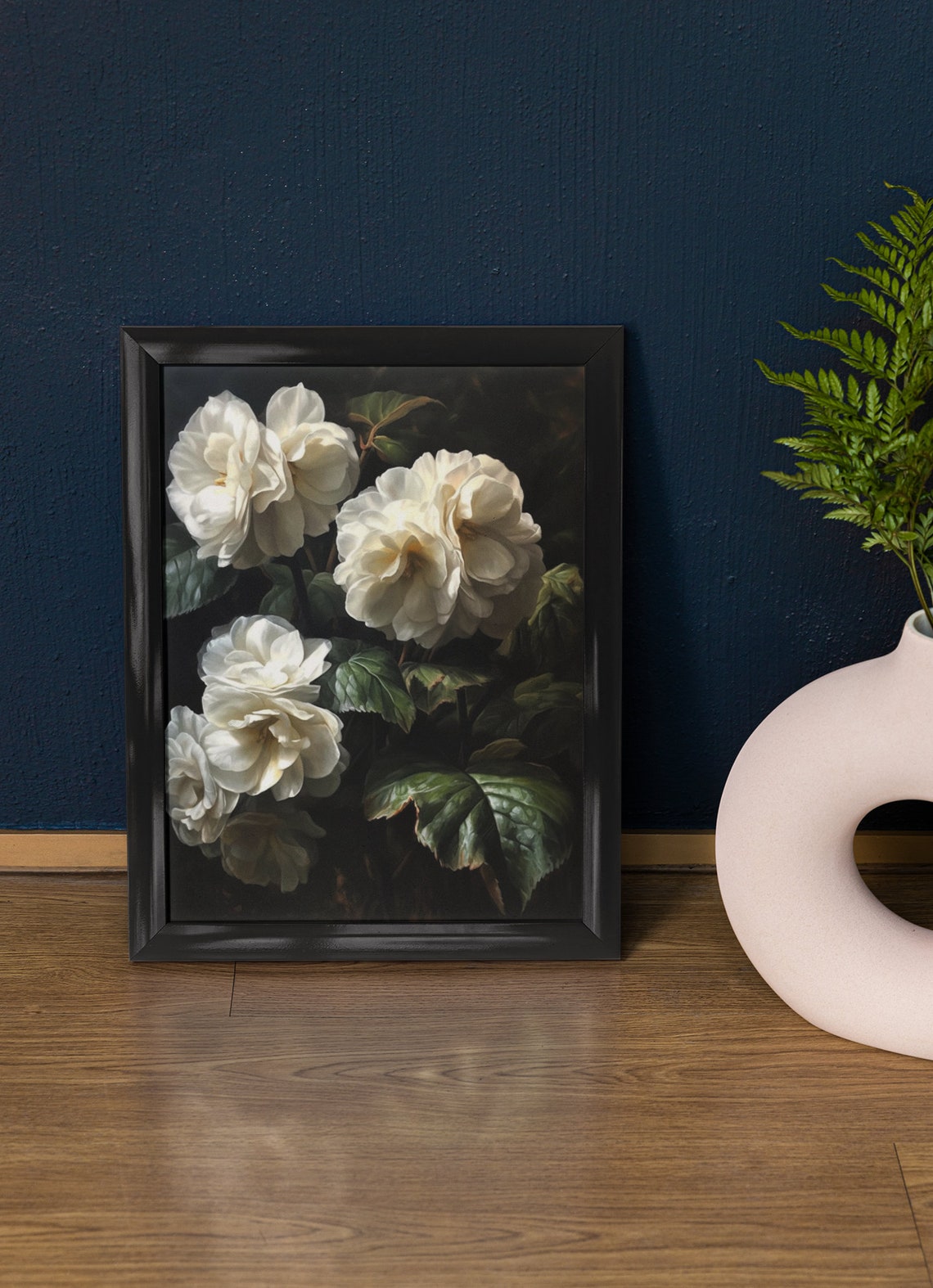 White Begonia Blossoms Dark Leafy Backdrop Crisp Floral Art Poster