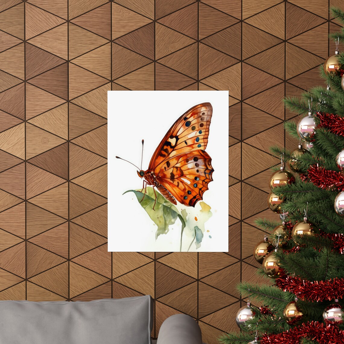 Gulf Fritillary Butterfly Bright Orange Leaf Perch Watercolor Poster - Image 3
