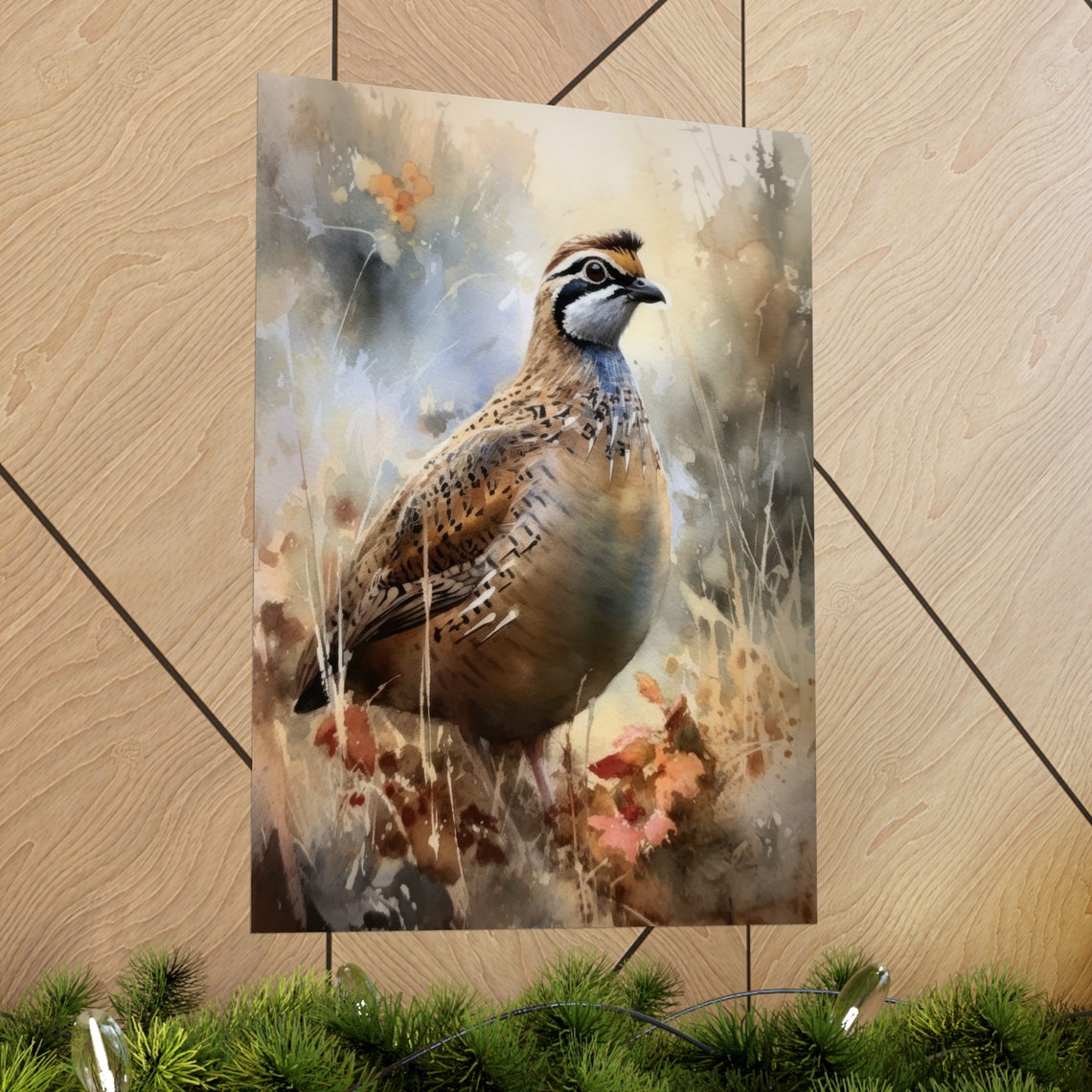 Bobwhite Quail Autumn Brush Watercolor Game Bird Rustic Art Print - Image 2