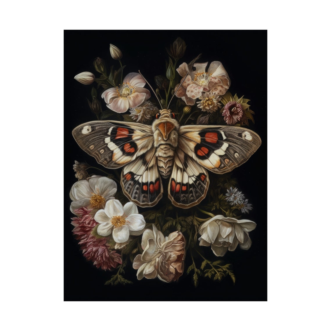 Dark Academia Cream Moth White Floral Gothic Night Insect Poster - Image 4
