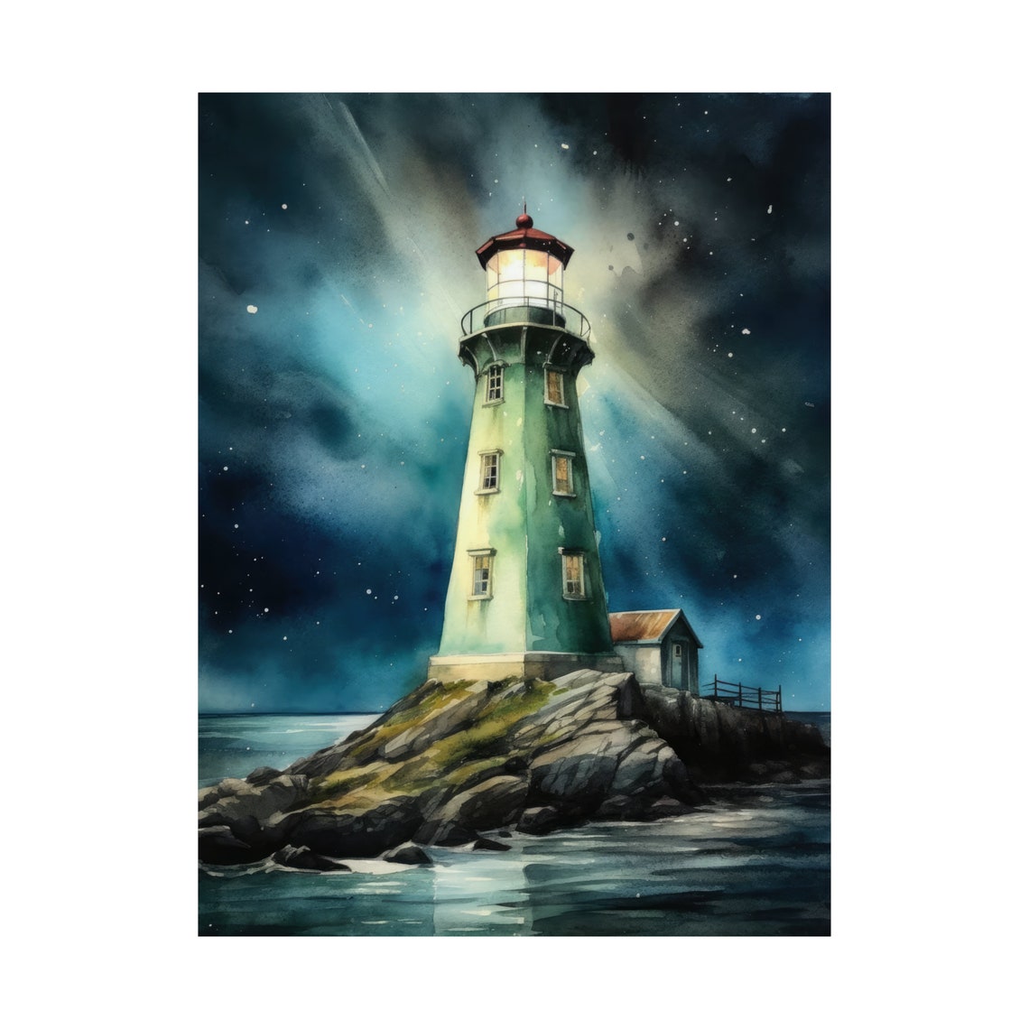 Lighthouse Art Print Lighthouse Painting Lighthouse Wall Art Beach Art Print Beach Wall Art Ocean Dcor Ocean Painting Ocean Theme - Image 4