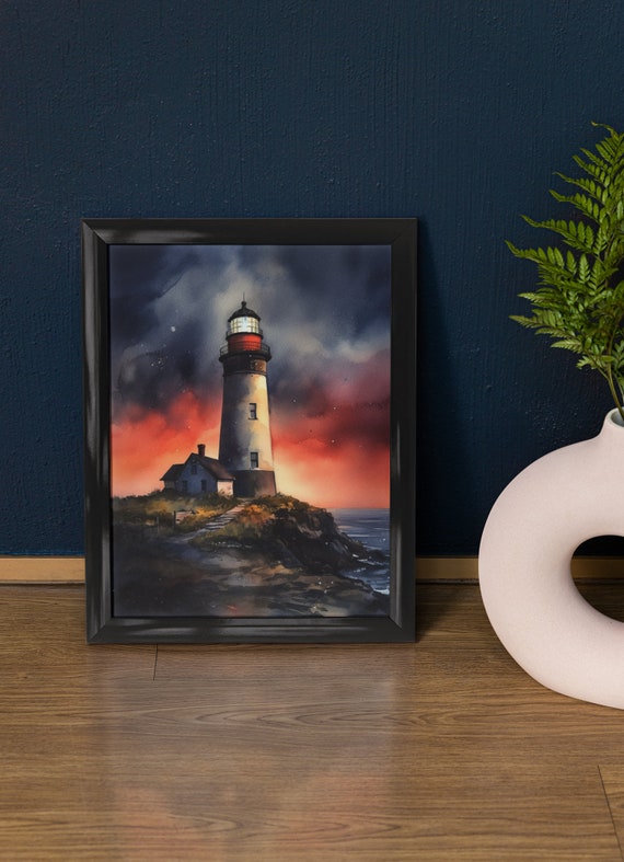 Lighthouse Art Print Lighthouse Painting Lighthouse Wall Art Beach Art Print Beach Wall Art Ocean Dcor Ocean Painting Ocean Theme