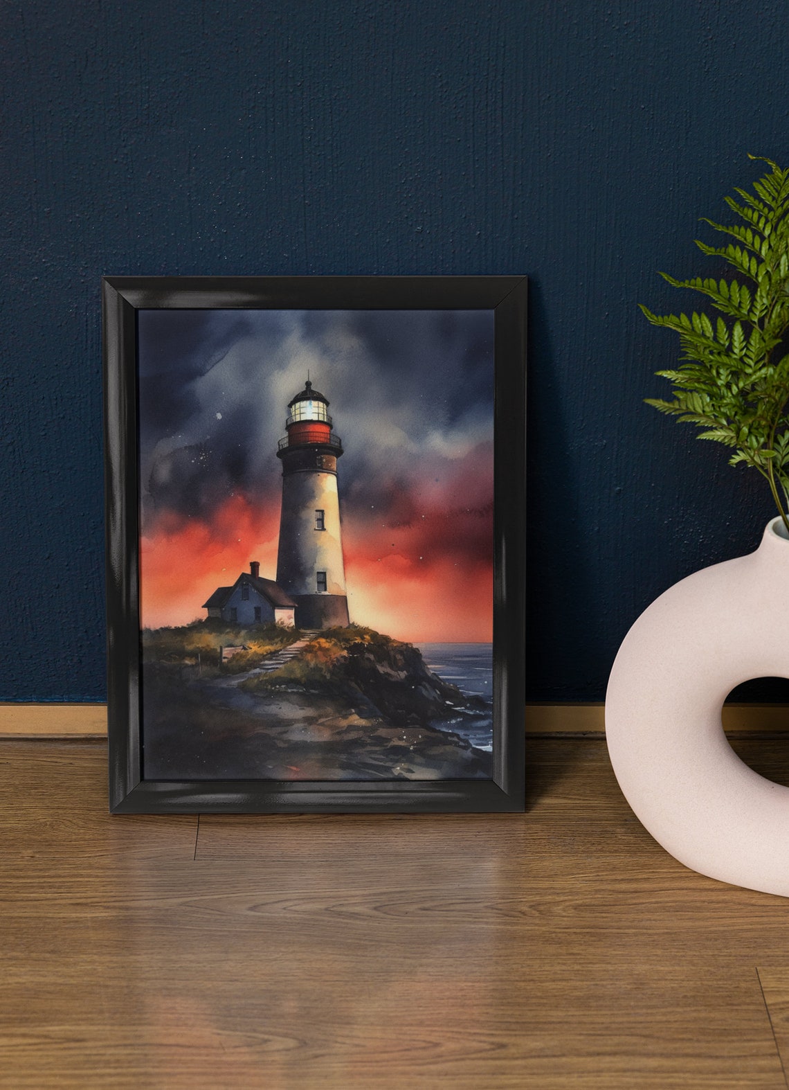 Lighthouse Art Print Lighthouse Painting Lighthouse Wall Art Beach Art Print Beach Wall Art Ocean Dcor Ocean Painting Ocean Theme