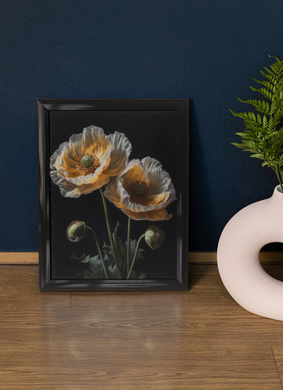 Cream Poppy Flowers Ivory Petals Warm Glow Botanical Art Print