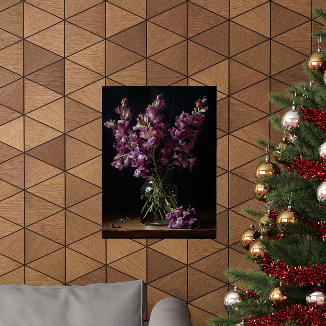 Purple Snapdragon Flowers Glass Vase Dark Dramatic Floral Art Print - Image 3