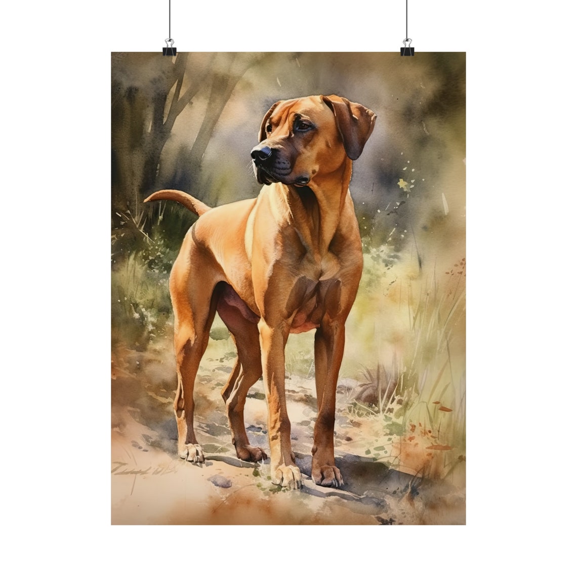 Rhodesian Ridgeback Golden Field Watercolor Portrait Standing Poster - Image 5