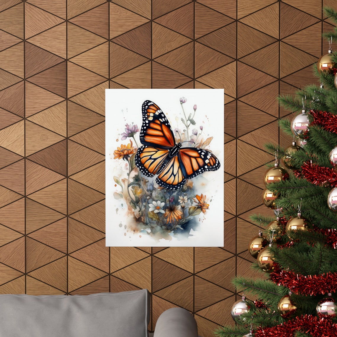 Monarch Butterfly Orange Black Among Wildflowers Watercolor Poster - Image 3