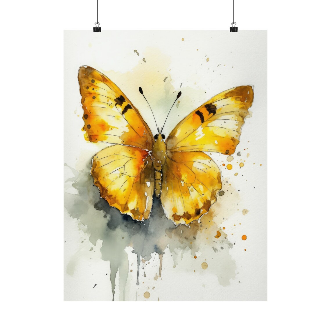 Golden Yellow Butterfly Watercolor Splash Insect Painting Art Print - Image 5