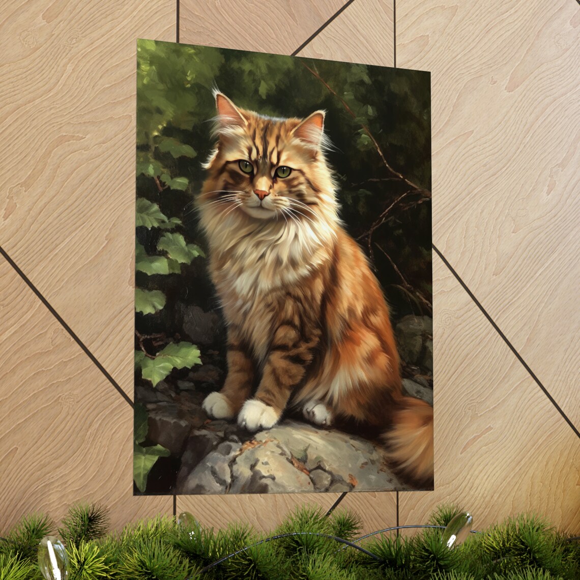 Ragamuffin Cat Ginger Long Haired Fluffy Feline Portrait Wall Art Print - Image 2