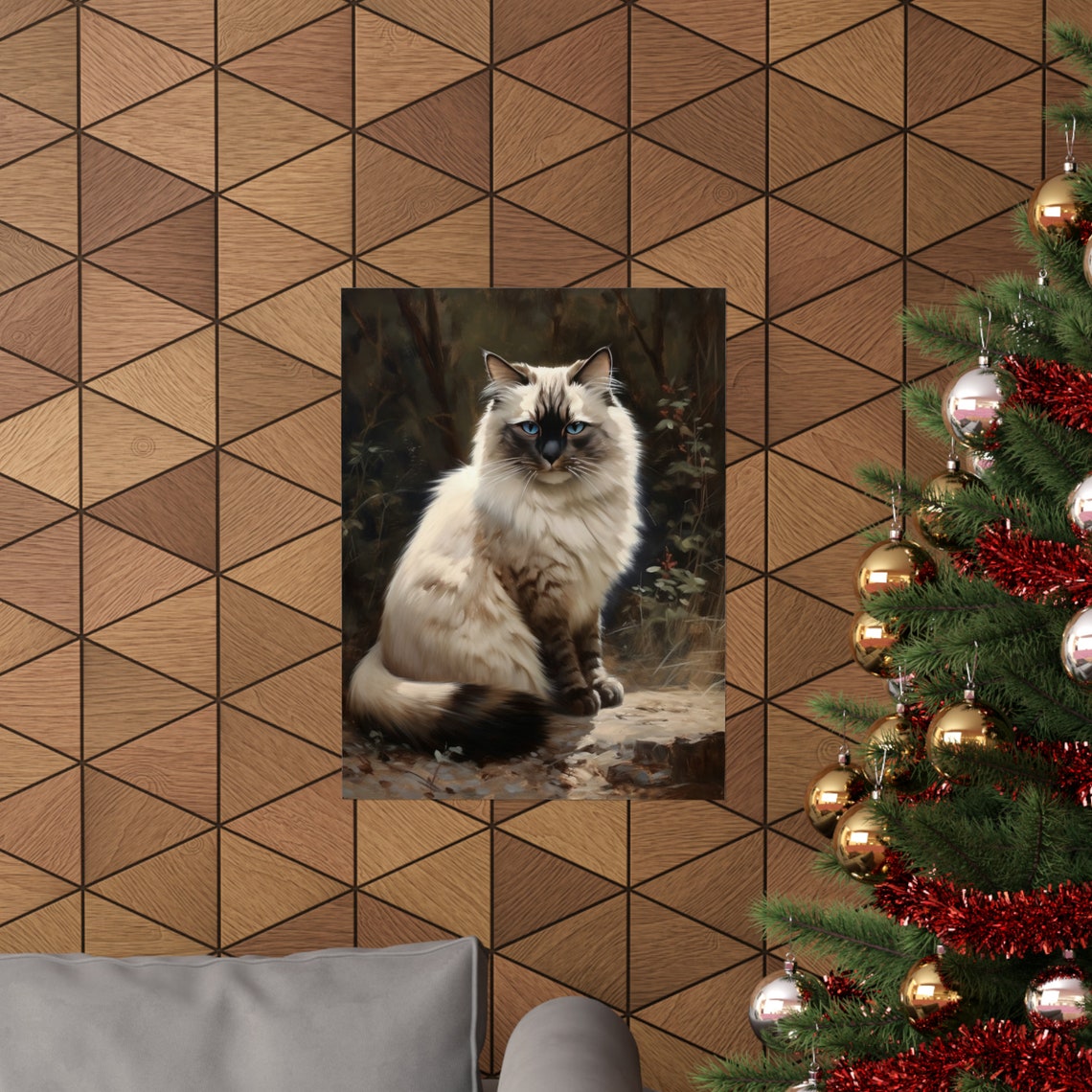 Birman Cat Seal Point Blue Eyes Dappled Light Feline Art Poster - Image 3