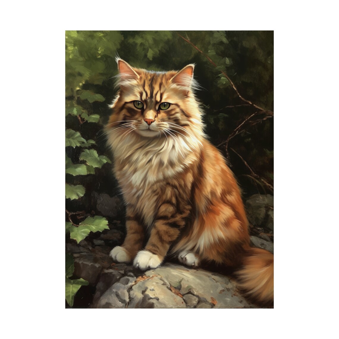 Ragamuffin Cat Ginger Long Haired Fluffy Feline Portrait Wall Art Print - Image 4