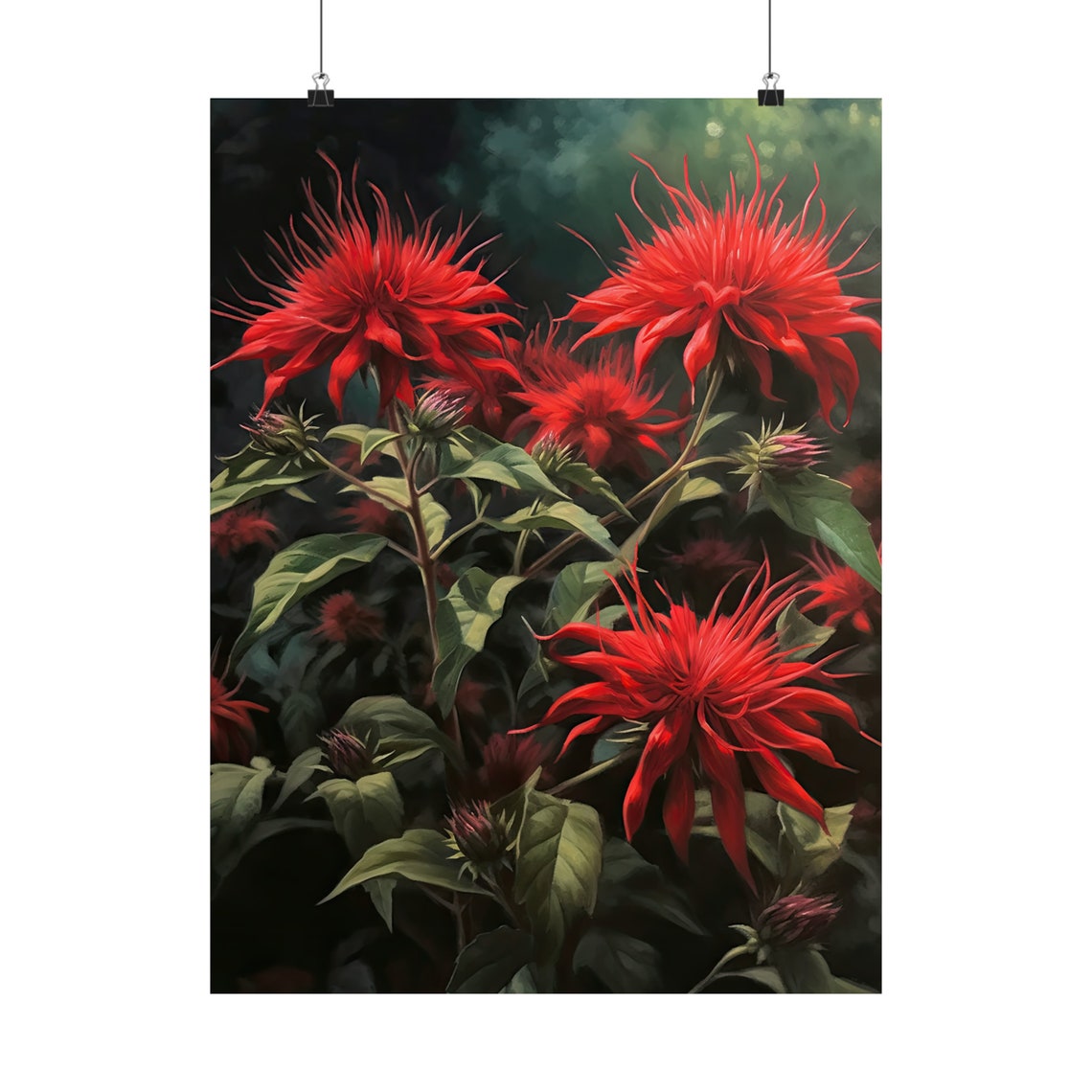 Red Bee Balm Flower Art Print Flower Painting Flower Dcor Floral Art Print Floral Wall Art Painting Floral Artwork Botanical Print - Image 5