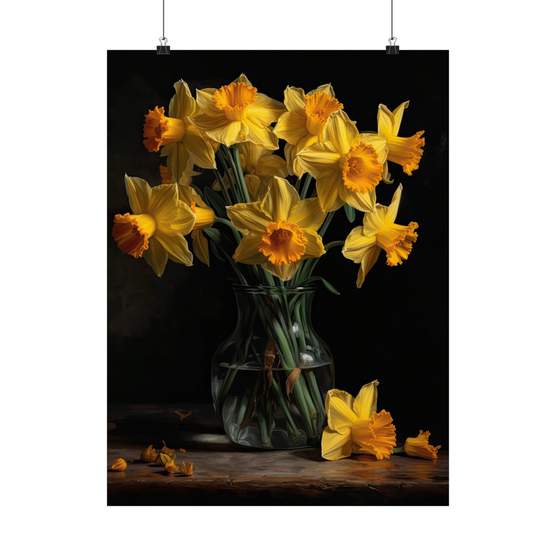 Yellow Daffodil Bouquet Bright Orange Trumpets Still Life Art Poster - Image 5