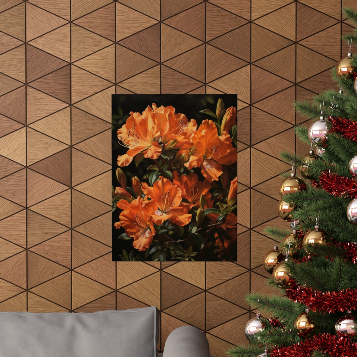 Orange Azalea Blooms Dark Moody Botanical Oil Painting Art Poster - Image 3
