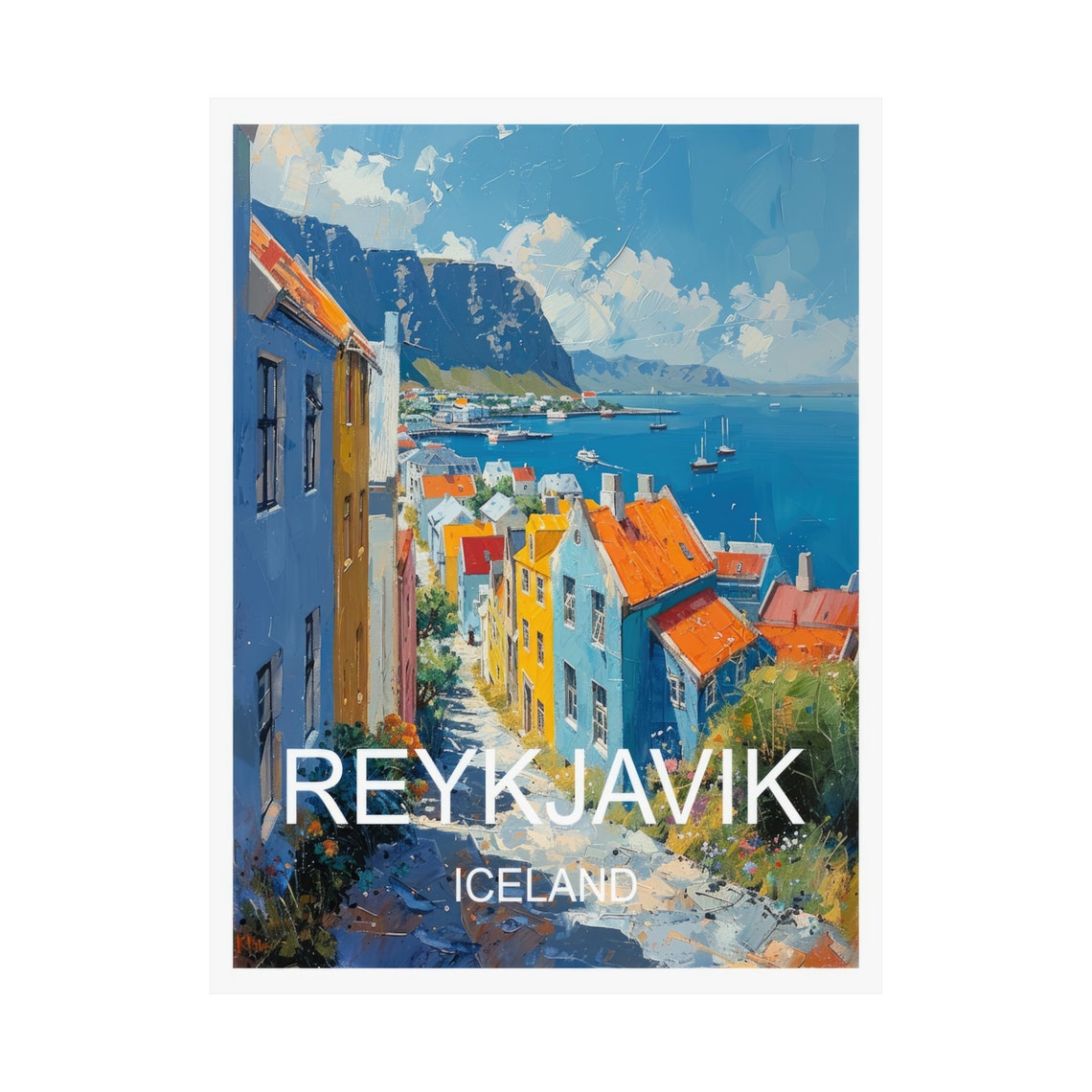 Reykjavik Iceland Colorful Old Town Harbor Street Mountain View Poster - Image 3