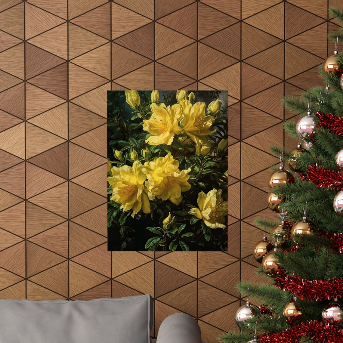Yellow Azalea Blooming Shrub Bright Spring Blossoms Floral Art Poster - Image 3