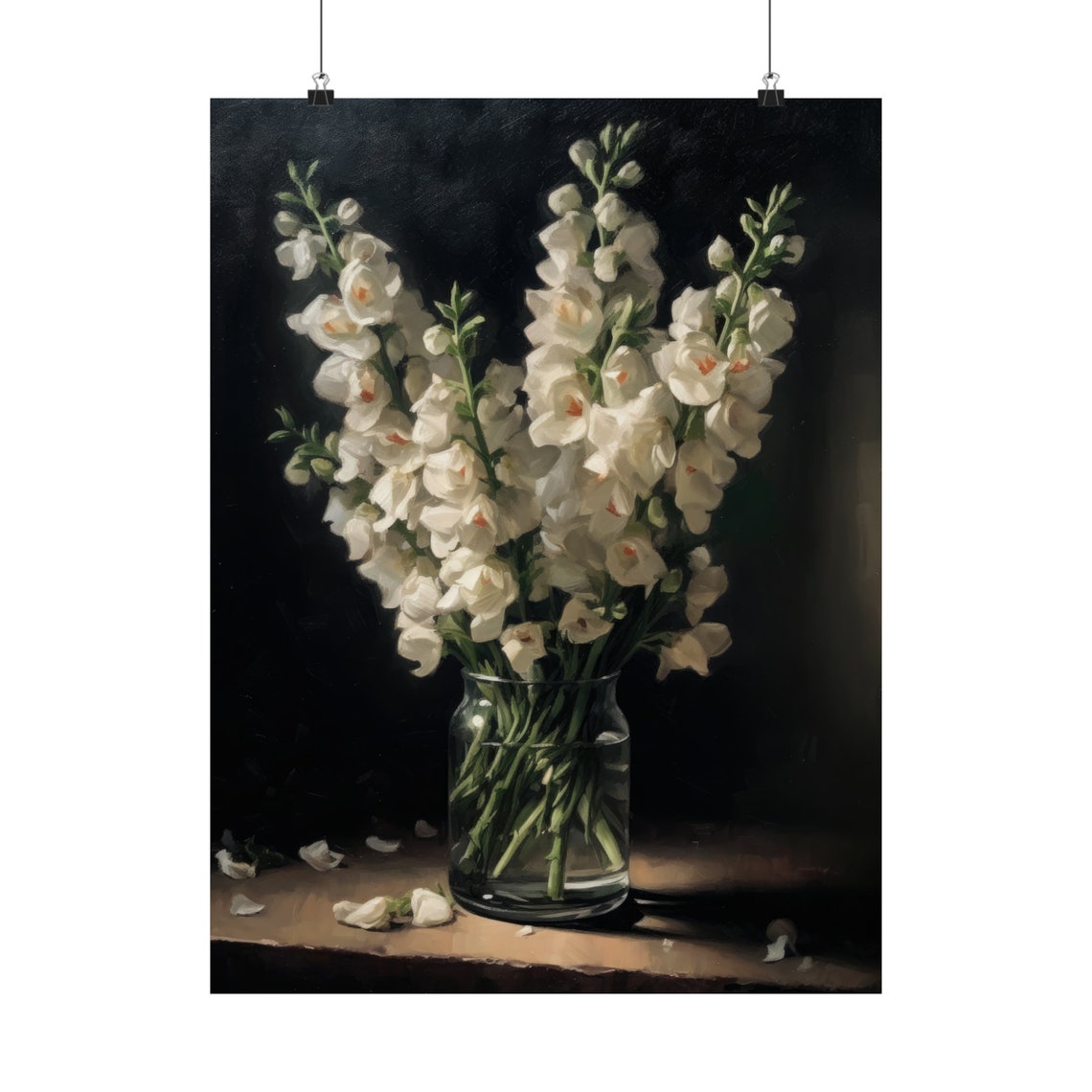 White Snapdragon Blush Throats Glass Vase Dark Still Life Poster - Image 5