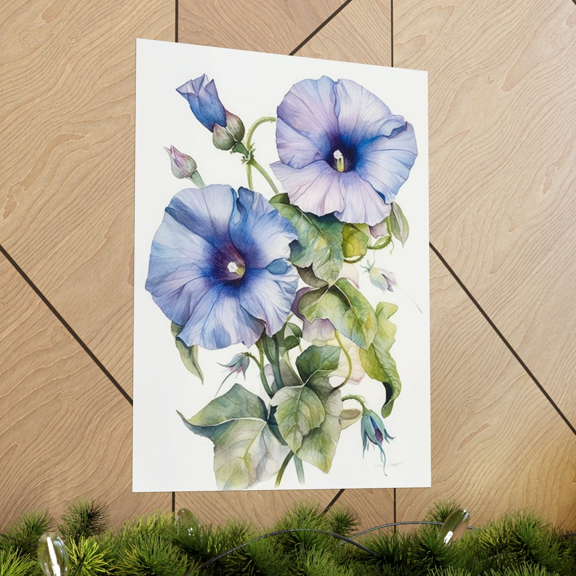 Blue Morning Glory Flowers Watercolor Botanical Floral Fine Art Poster - Image 2