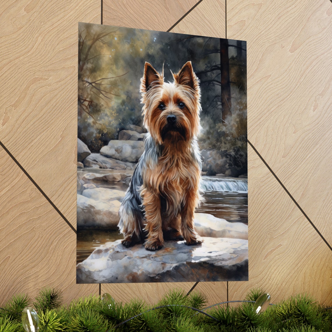 Silky Terrier Sitting Watercolor Portrait Small Dog Breed Art Poster - Image 2