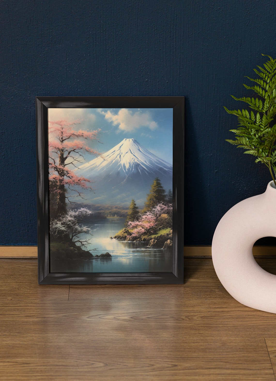 Mt Fuji Spring Cherry Blossoms Lake Mirror Reflection Travel Poster