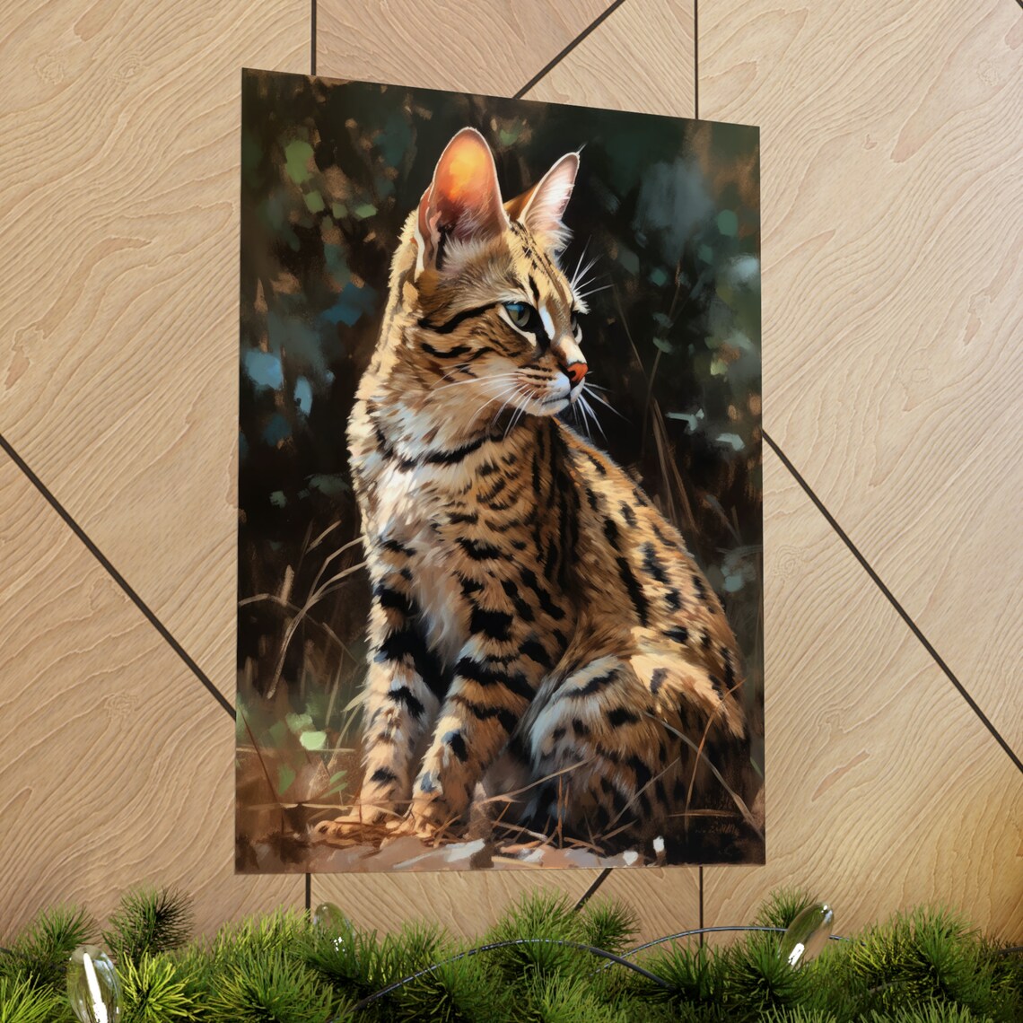 Savannah Cat Seated Profile Spotted Exotic Feline Portrait Wall Art Print - Image 2