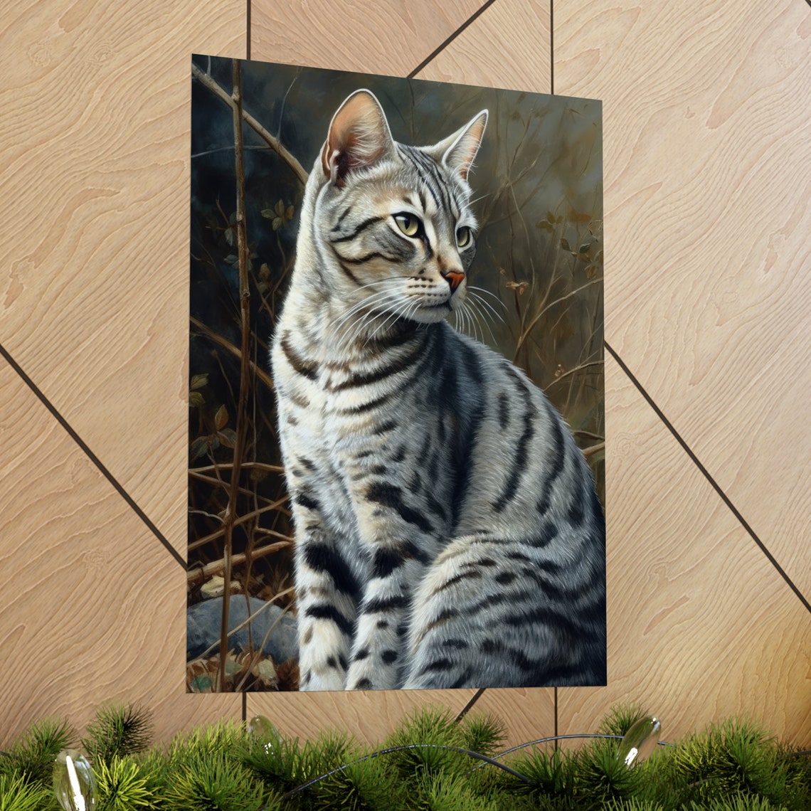 Egyptian Mau Silver Spotted Cat Green Eyes Portrait Art Poster - Image 2