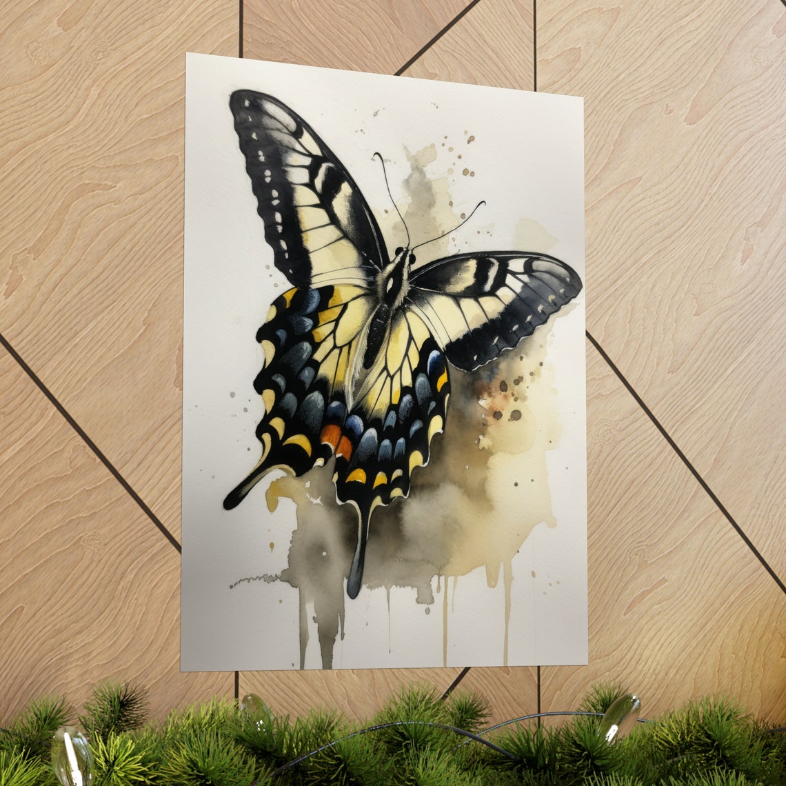 Swallowtail Butterfly Watercolor Yellow Black Wings Insect Art Print - Image 2