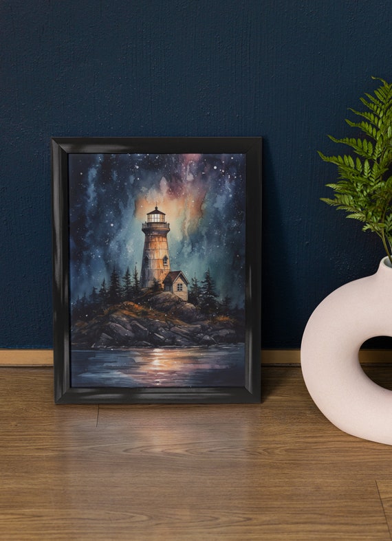 Lighthouse Art Print Lighthouse Painting Lighthouse Wall Art Beach Art Print Beach Wall Art Ocean Dcor Ocean Painting Ocean Theme