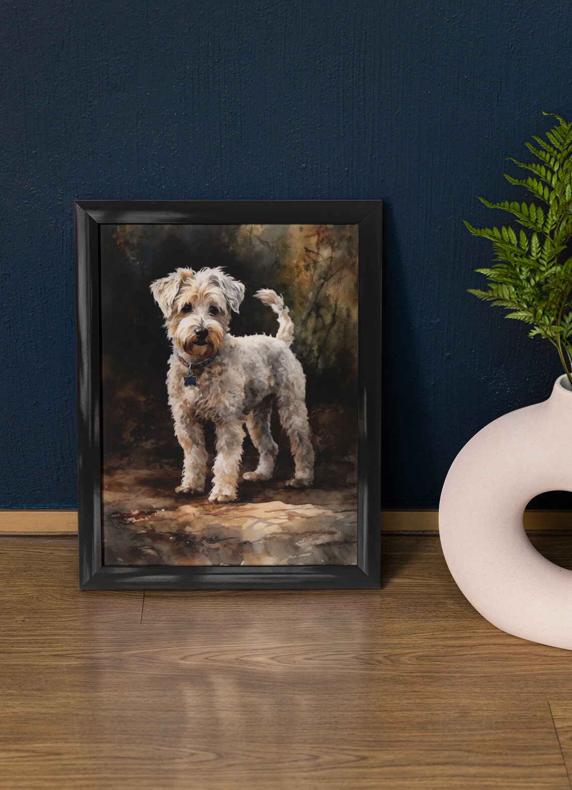 Pumi Dog Standing Portrait Cream Curly Coat Watercolor Dog Art Print