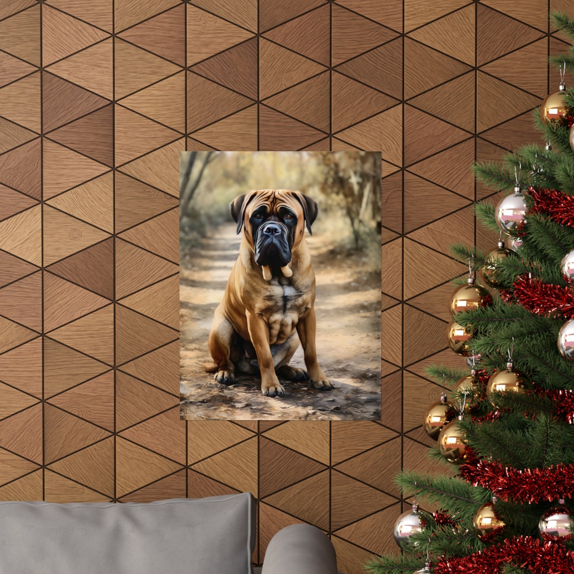 Mastiff Dog Sitting On Sunlit Forest Path Powerful Portrait Art Print - Image 3