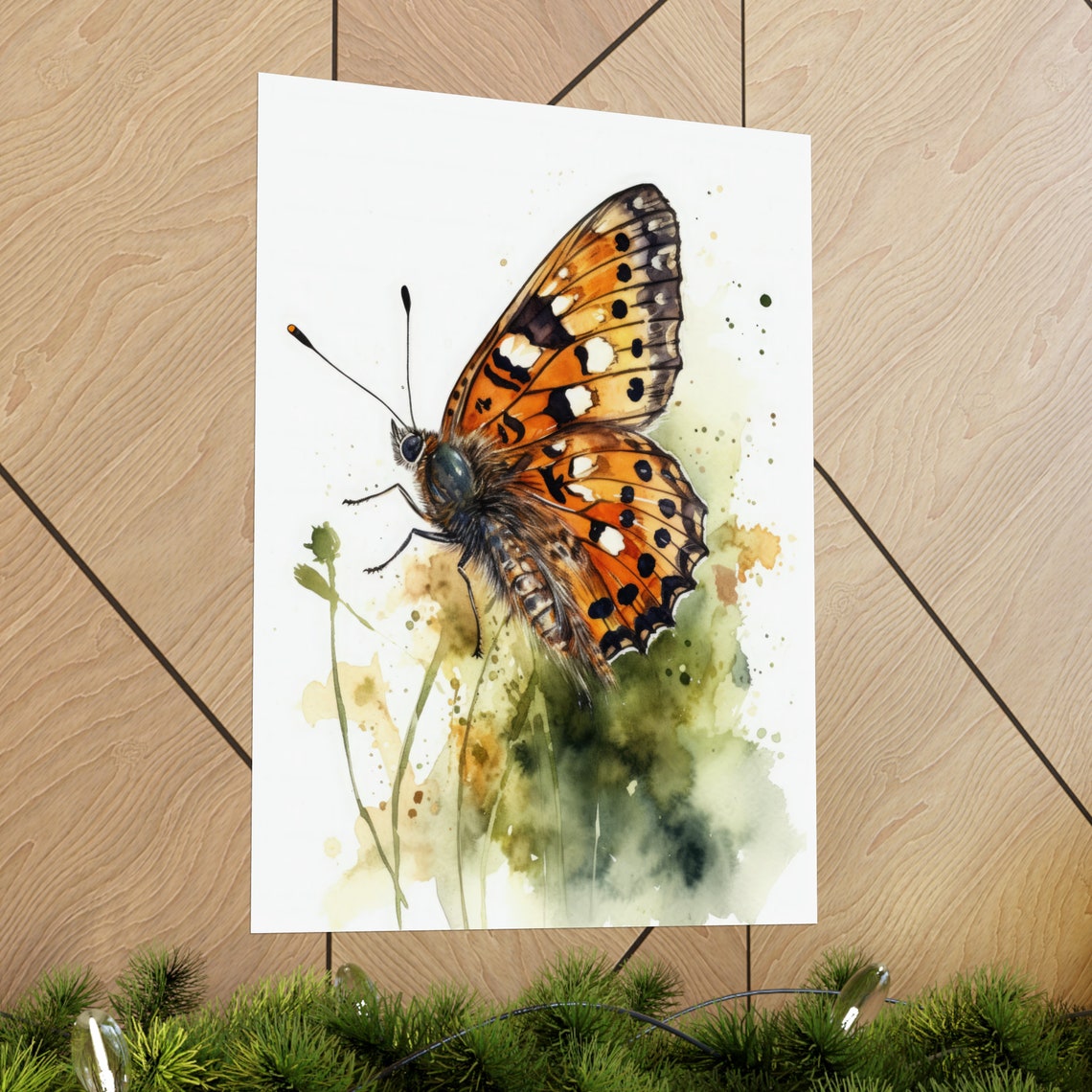 Fritillary Orange Spotted Butterfly Watercolor Meadow Painting Poster - Image 2