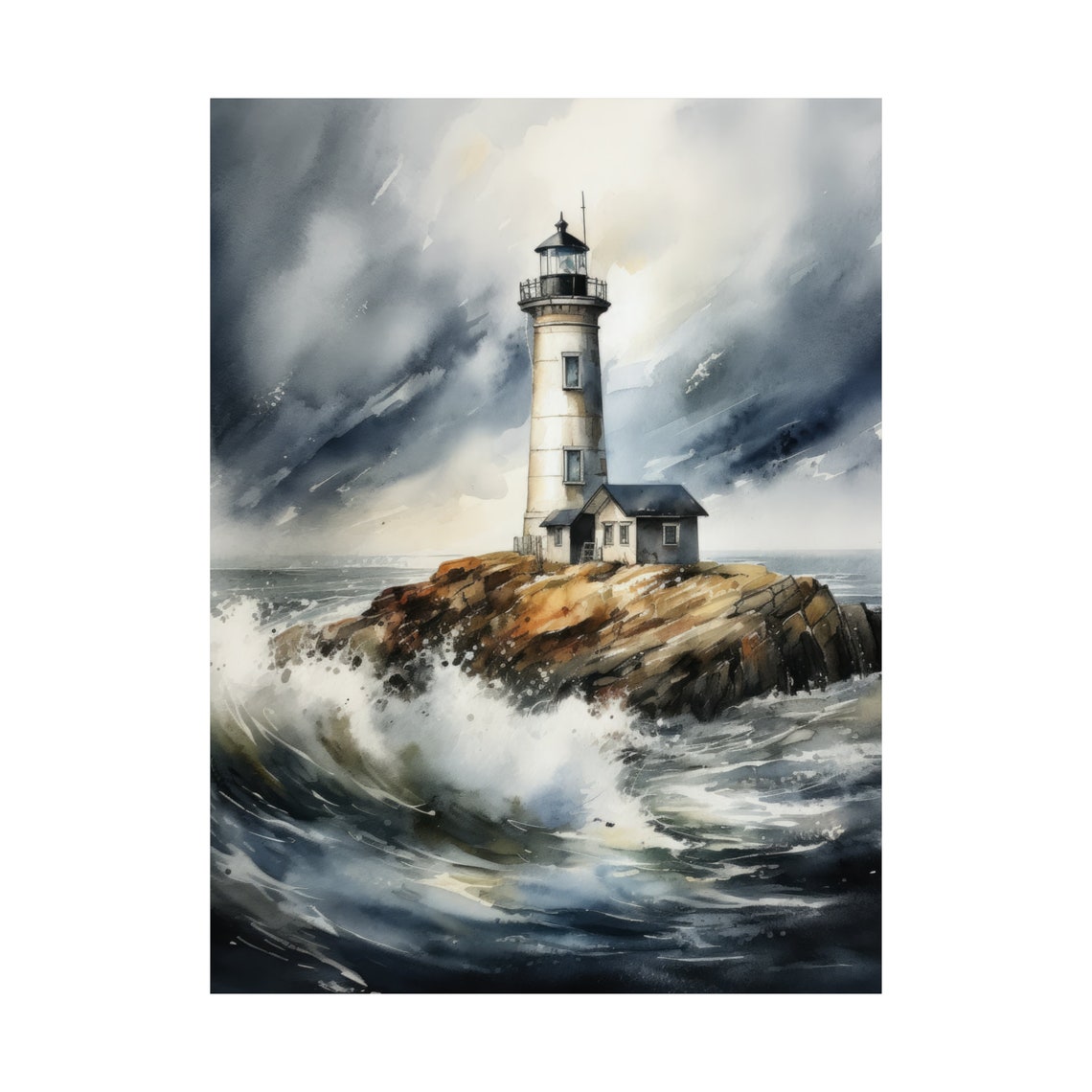 Lighthouse Art Print Lighthouse Painting Lighthouse Wall Art Beach Art Print Beach Wall Art Ocean Dcor Ocean Painting Ocean Theme - Image 4