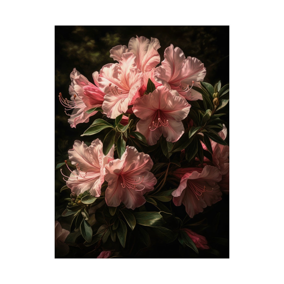 Soft Pink Azalea Blooms Dark Moody Botanical Flower Art Poster - Image 4