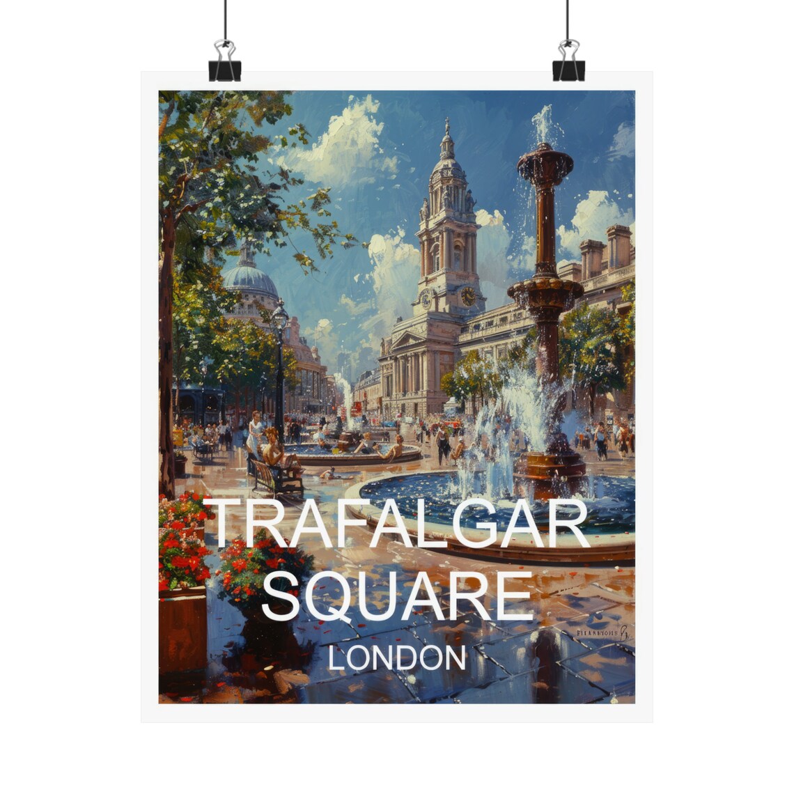 Trafalgar Square London Fountain Plaza Sunny Summer Day Travel Poster - Image 4