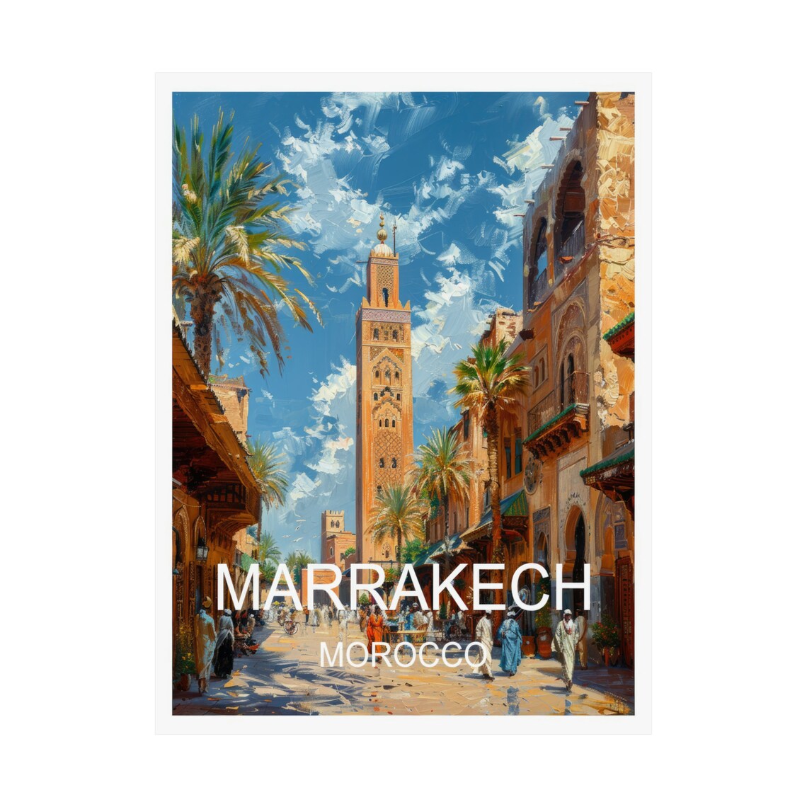 Marrakech Morocco Koutoubia Mosque Medina Street Scene Travel Poster - Image 3