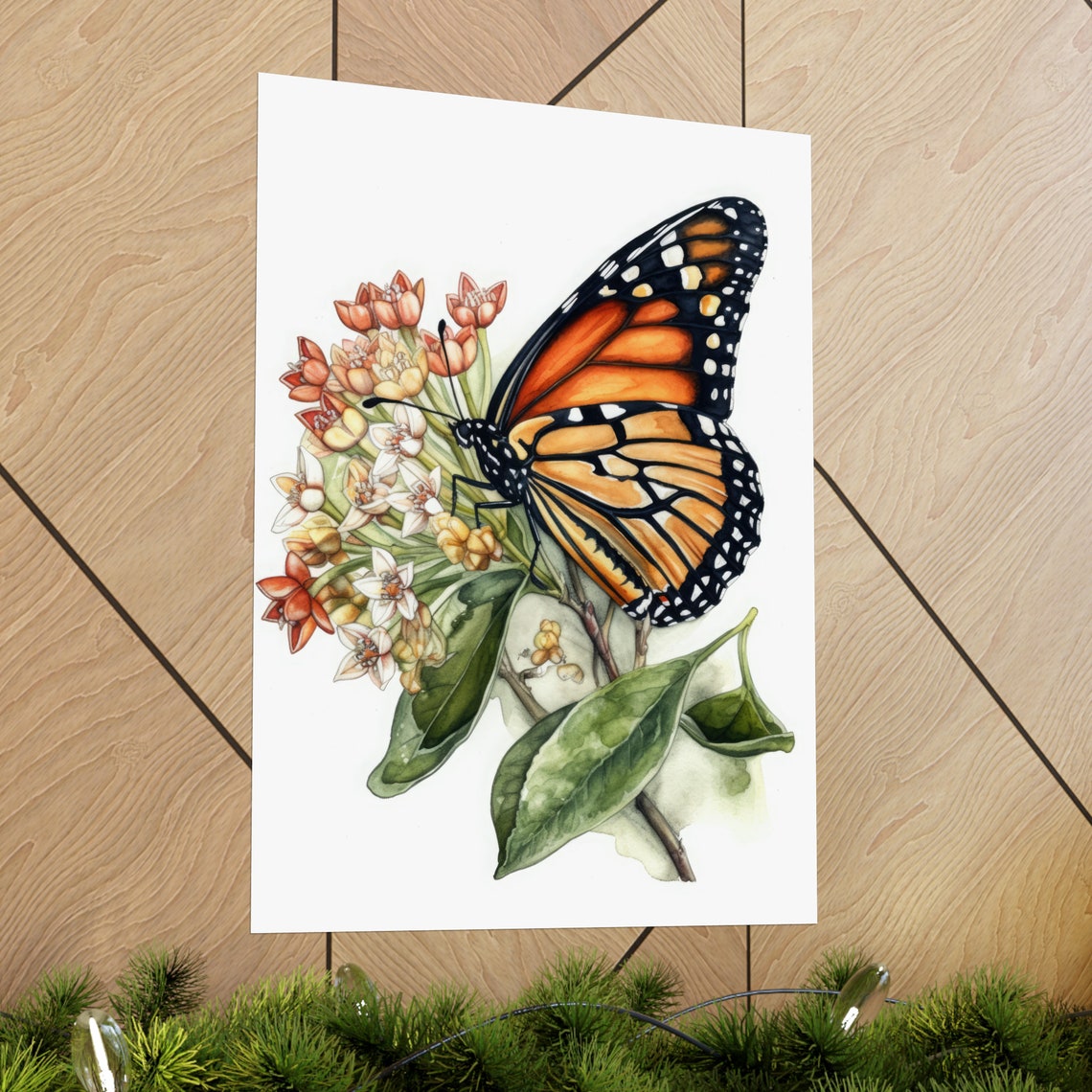 Monarch Butterfly Blossom Perch Orange Black Watercolor Wall Art - Image 2