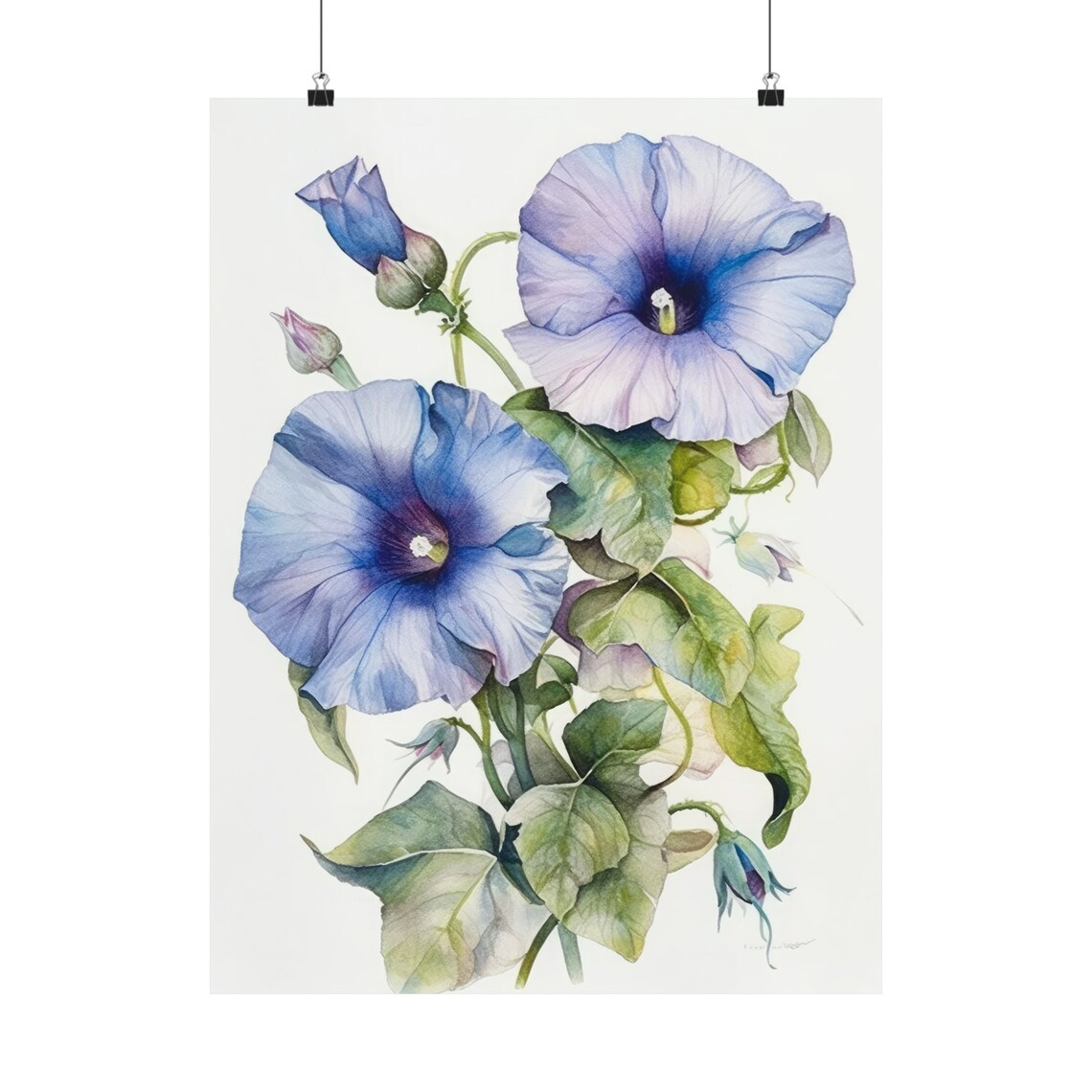 Blue Morning Glory Flowers Watercolor Botanical Floral Fine Art Poster - Image 5