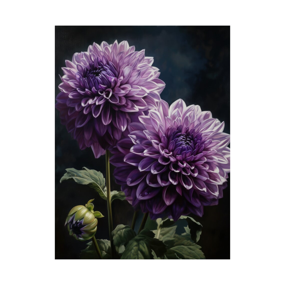 Lilac Dahlia Blooms Blush Petals Dark Floral Botanical Art Print - Image 4