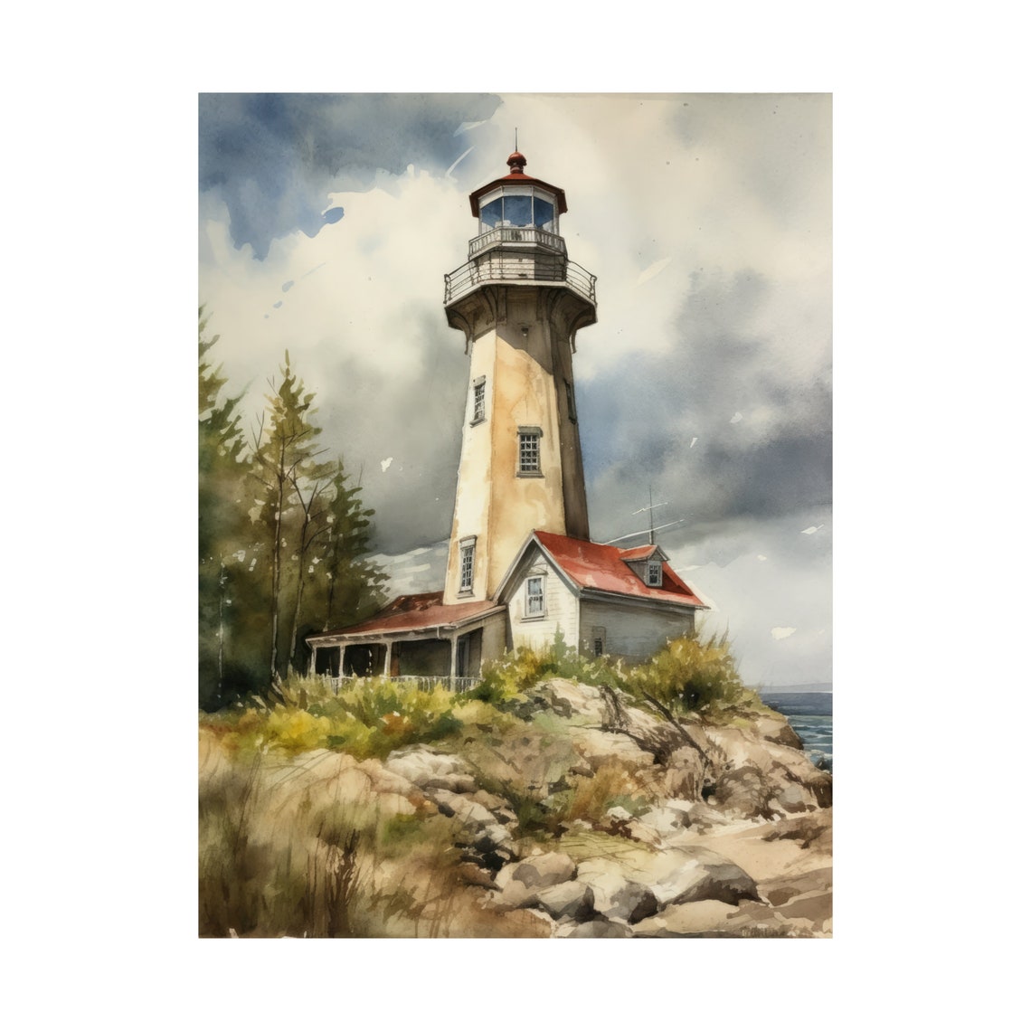 Lighthouse Art Print Lighthouse Painting Lighthouse Wall Art Beach Art Print Beach Wall Art Ocean Dcor Ocean Painting Ocean Theme - Image 4
