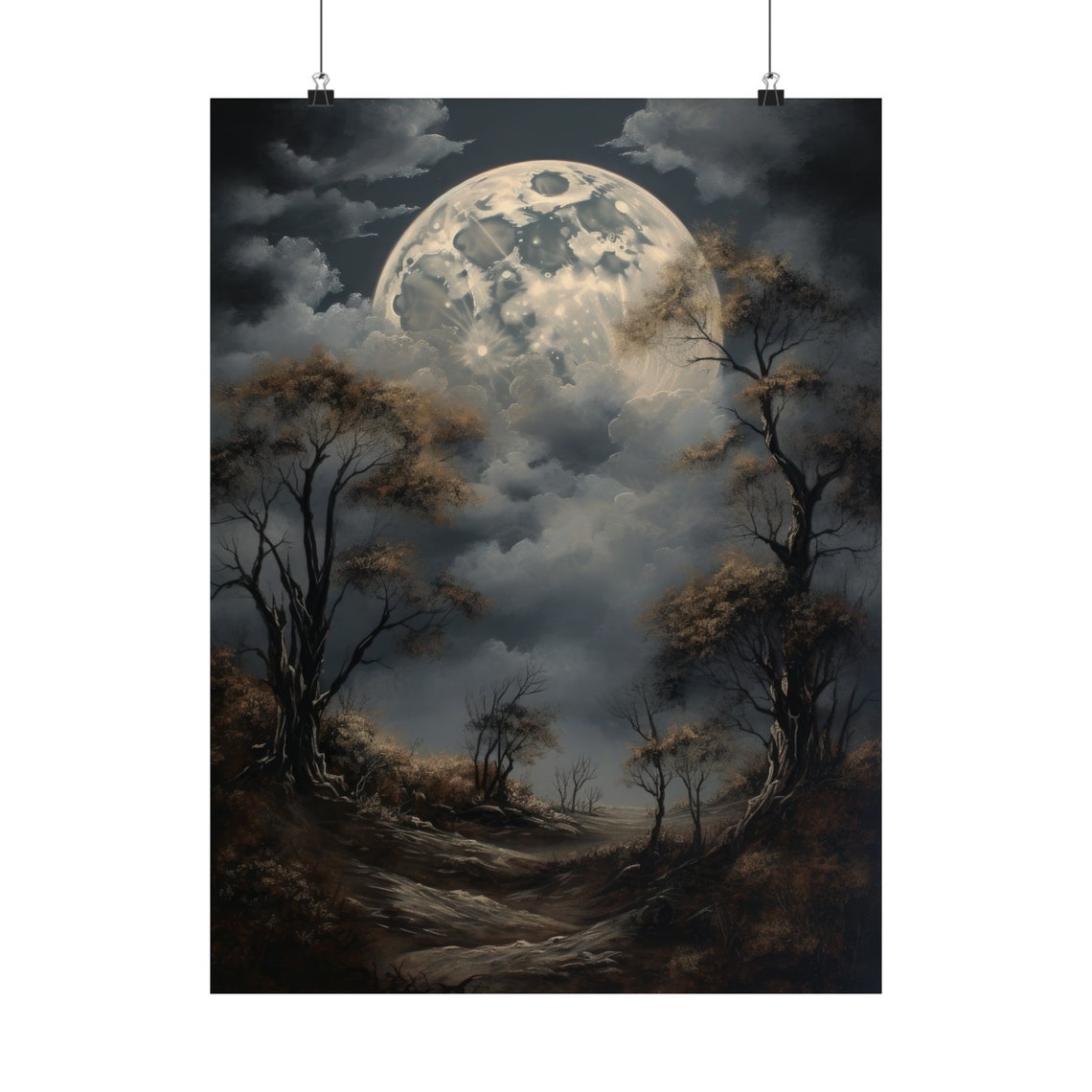 Moon Art Print Dark Academia Art Dark Cottagecore Art Witch Room Dcor Moon Wall Art Gothic Wall Art Moody Wall Art Celestial Art - Image 5