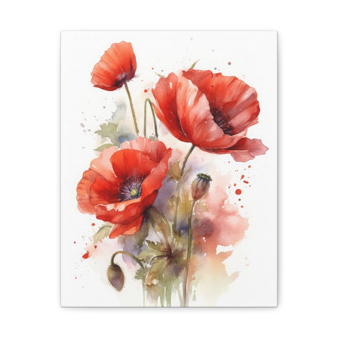 Red Poppy Flowers Delicate Watercolor Floral Botanical Art Print - Image 2
