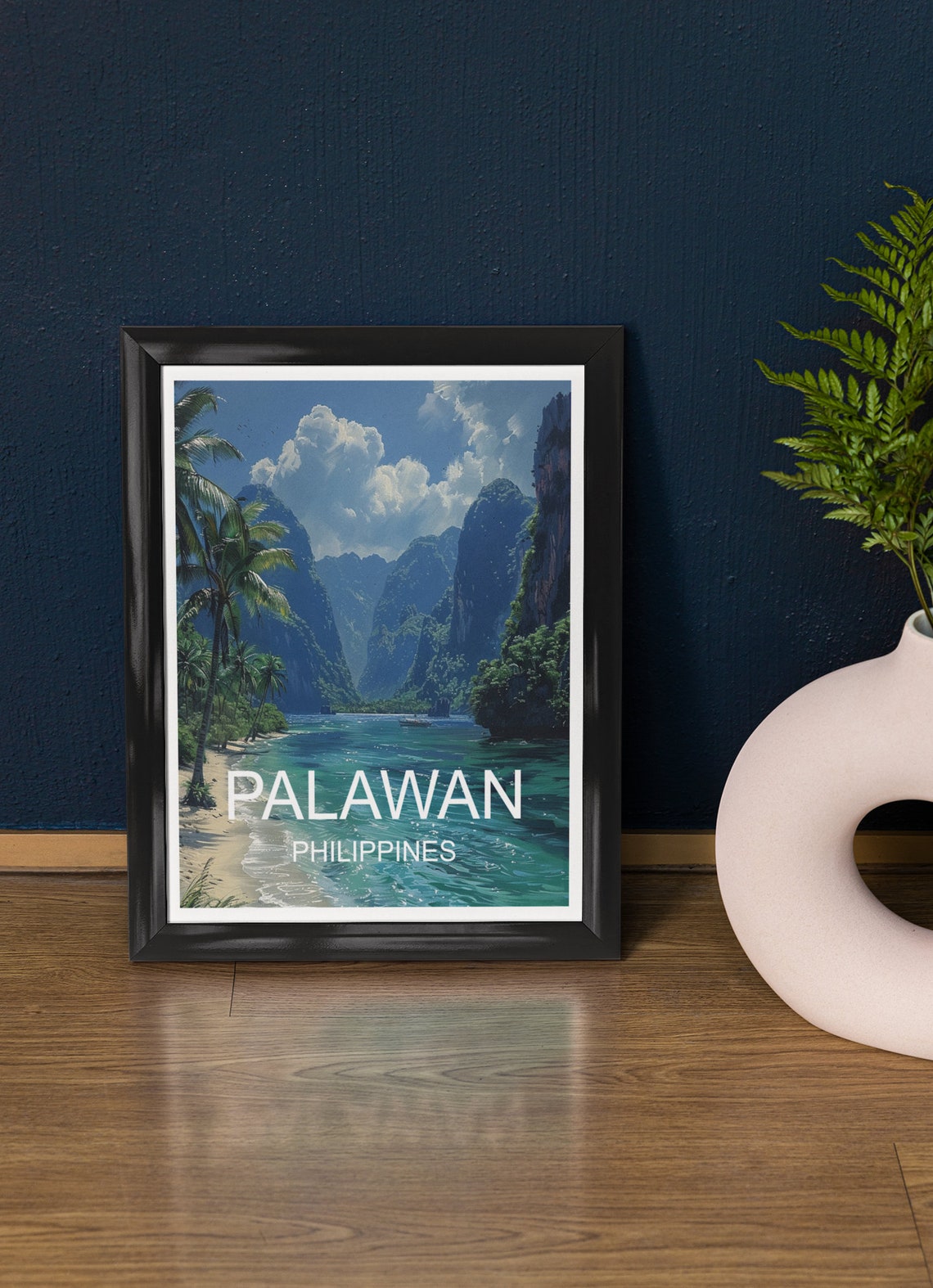 Palawan Philippines Limestone Karst Cliffs Lagoon Travel Poster