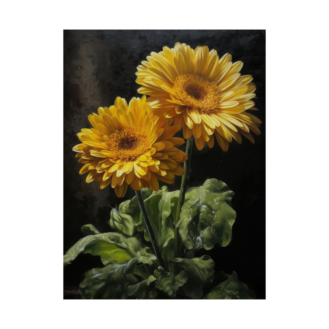 Yellow Gerbera Daisies Dark Moody Floral Oil Painting Botanical Art - Image 4