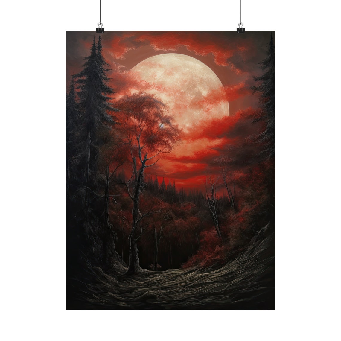 Moon Art Print Dark Academia Art Dark Cottagecore Art Witch Room Dcor Moon Wall Art Gothic Wall Art Moody Wall Art Celestial Art - Image 5