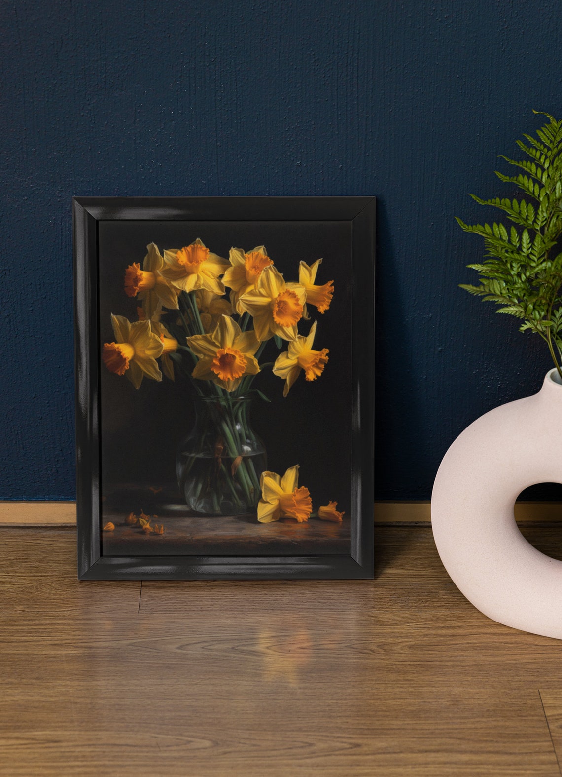 Yellow Daffodil Bouquet Bright Orange Trumpets Still Life Art Poster