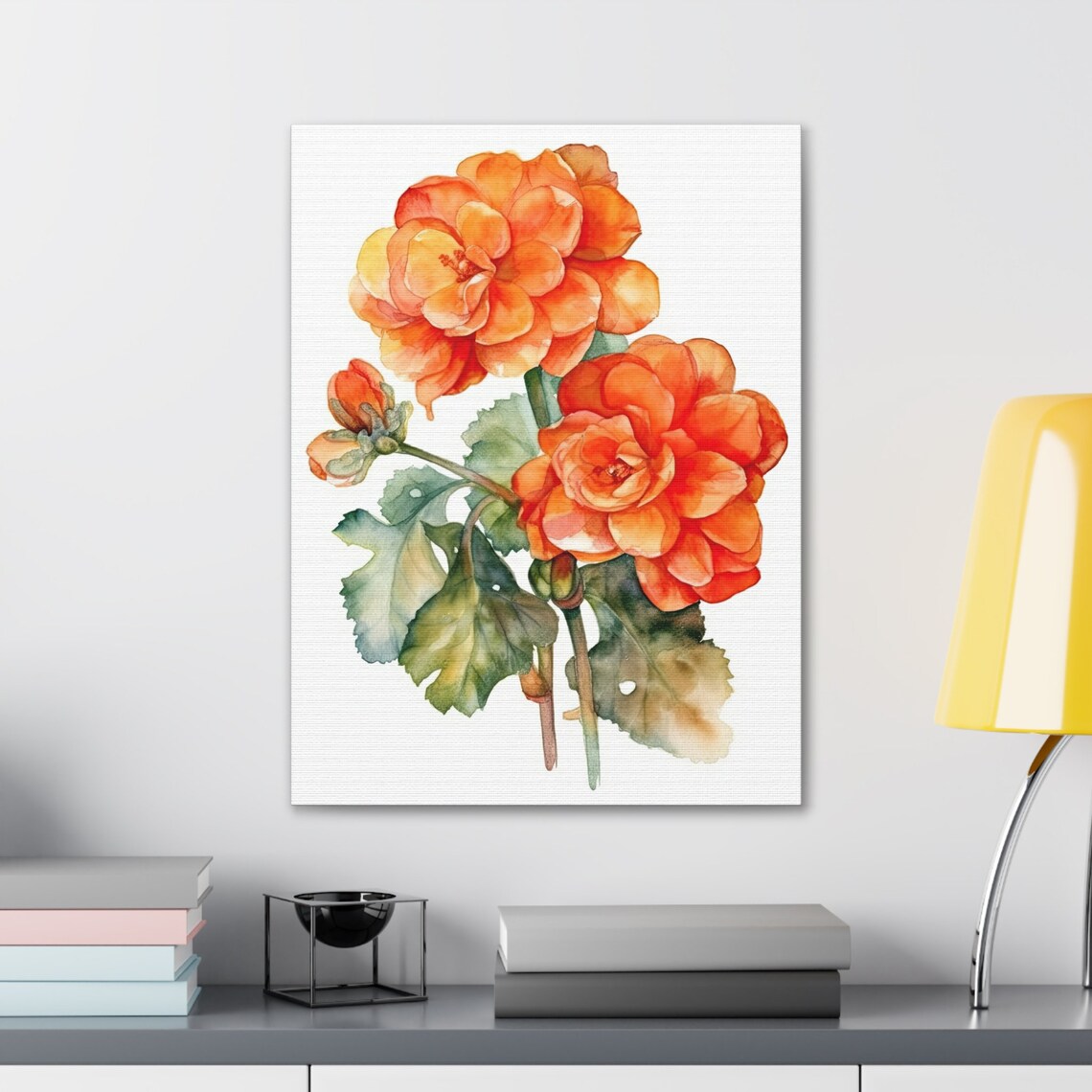 Orange Begonia Double Blooms Watercolor Flower Botanical Art Print - Image 4