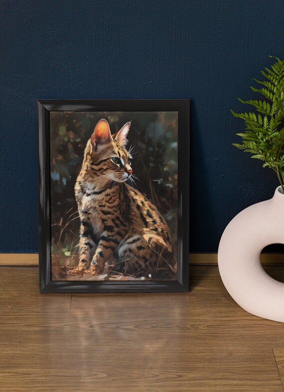 Savannah Cat Seated Profile Spotted Exotic Feline Portrait Wall Art Print
