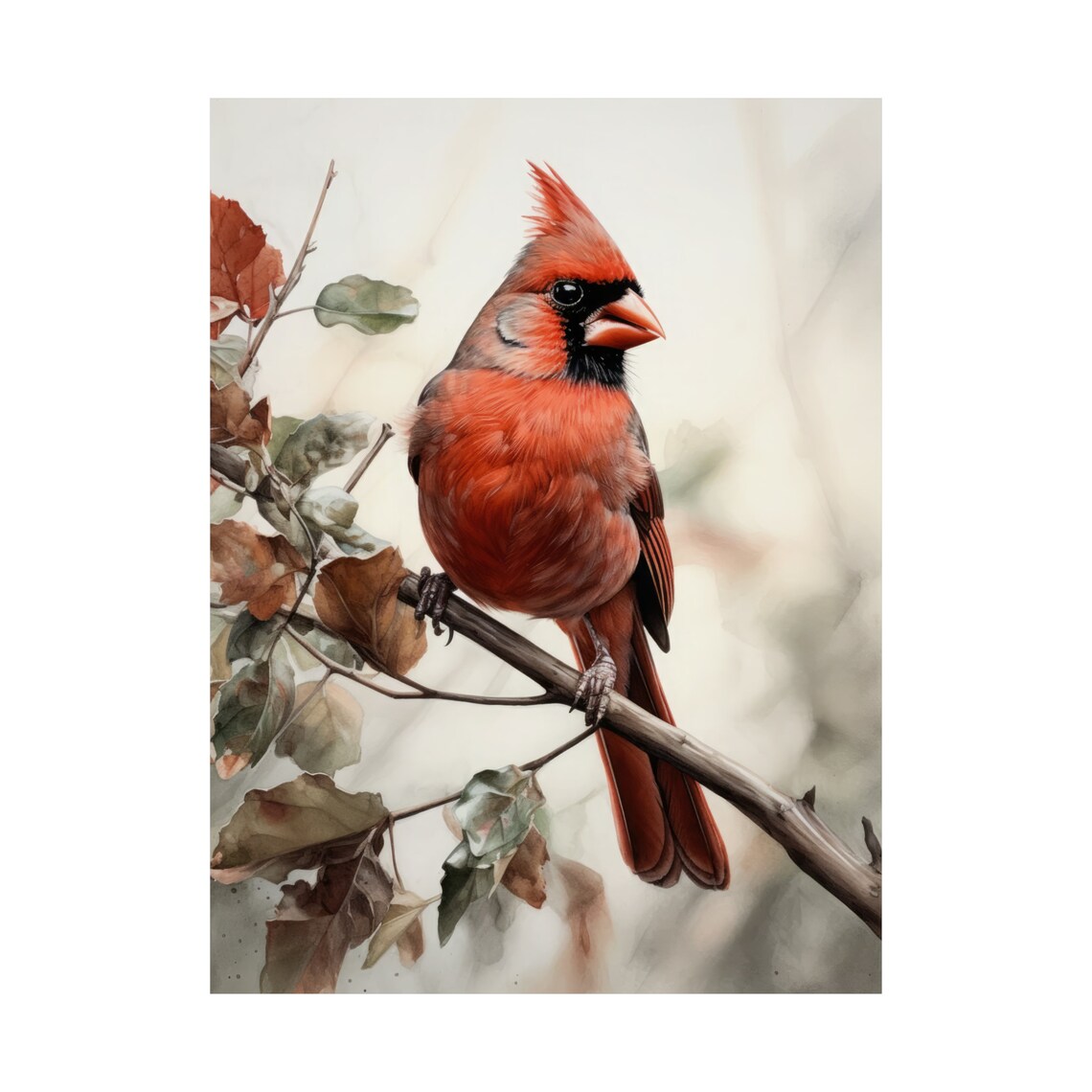 Northern Cardinal Winter Branch Watercolor Red Songbird Art Print - Image 4