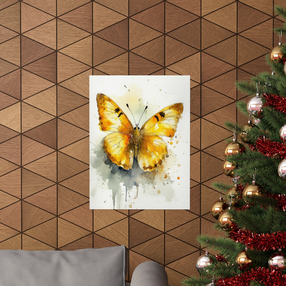 Golden Yellow Butterfly Watercolor Splash Insect Painting Art Print - Image 3