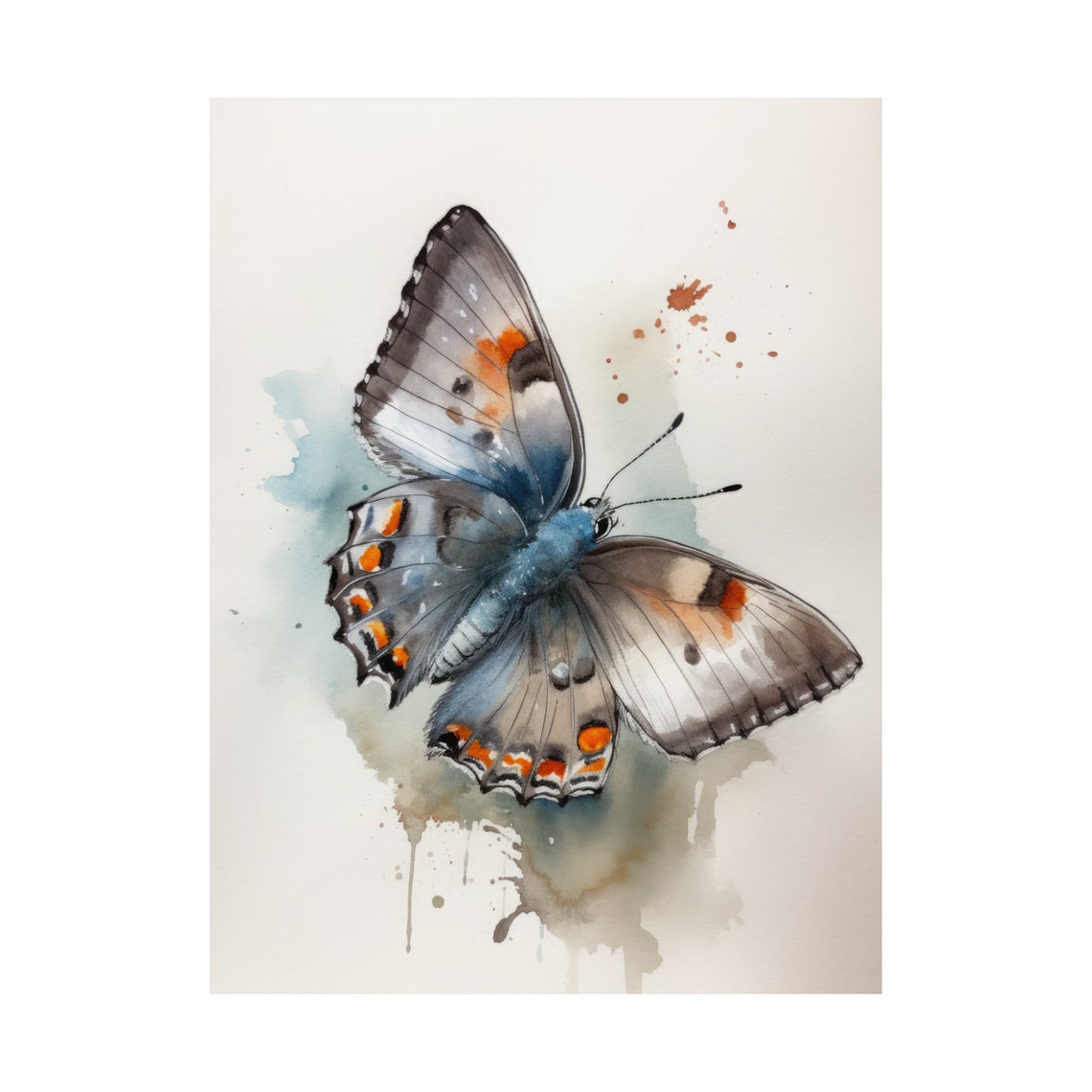 Gray Hairstreak Butterfly Watercolor Spotted Wings Insect Art Print - Image 4